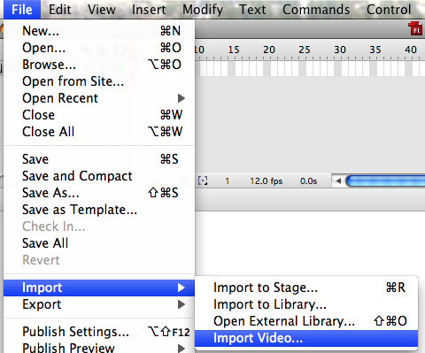 File menu, import, video